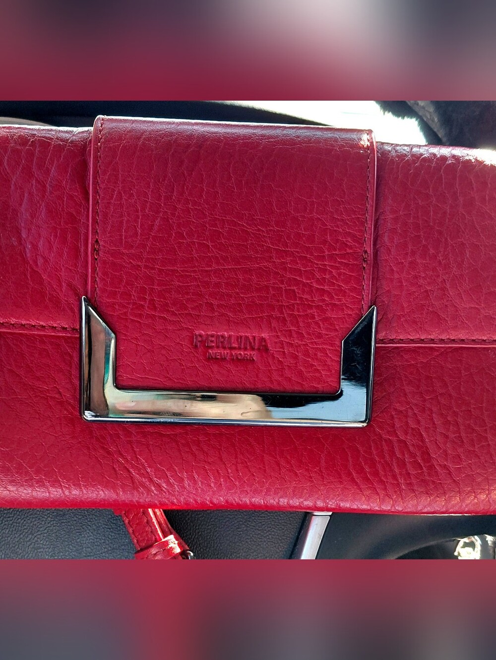 Perlina New York Red Soft Pebble Leather Crossbody Wallet Organizational Purse